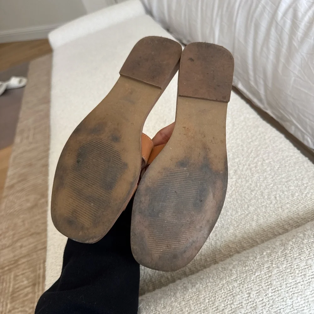 Steve Madden Hadyn Cognac Leather Brown  Slide Sandals - Picture 3 of 3
